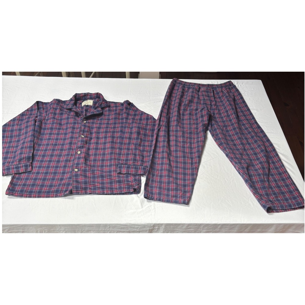 Lee Valley Pajama Set Mens Medium Blue Red Excellent Flannel Plaid 2pc Sleepwear